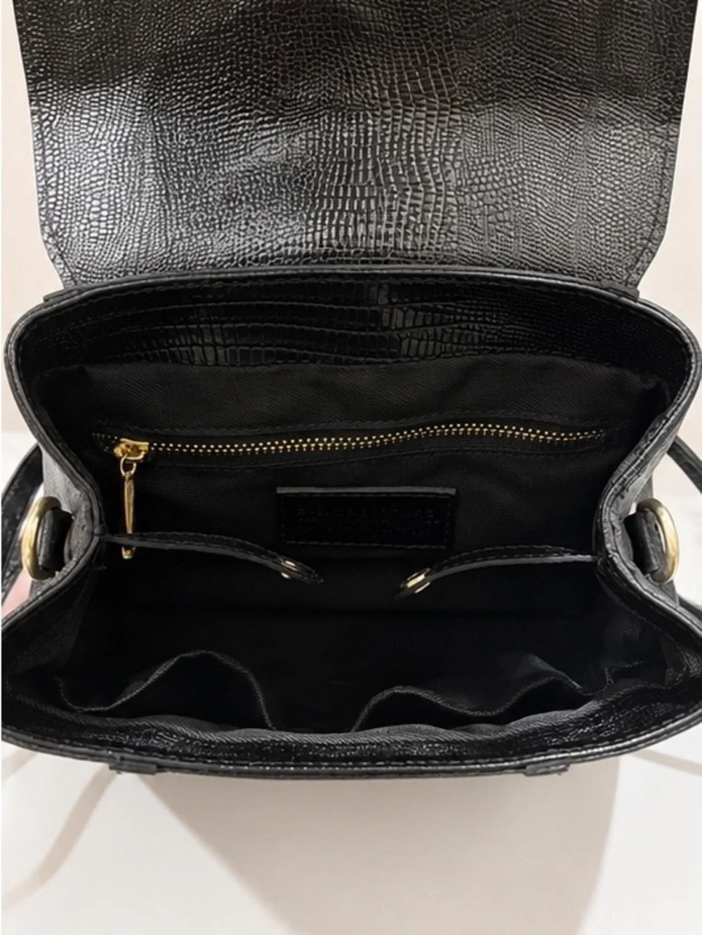 Croc-Embossed Black Top Handle Backpack